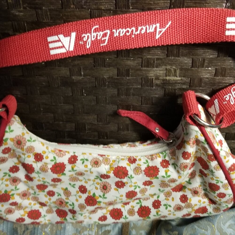American Eagle Floral Crossbody Bag with Red Strap